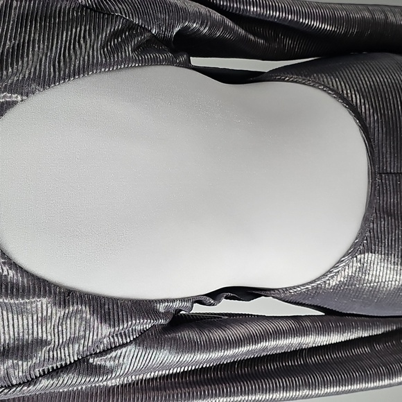 Free People Mila Silver Metallic Textured Open Back Mock Turtleneck Maxi Sz:L - Picture 8 of 13